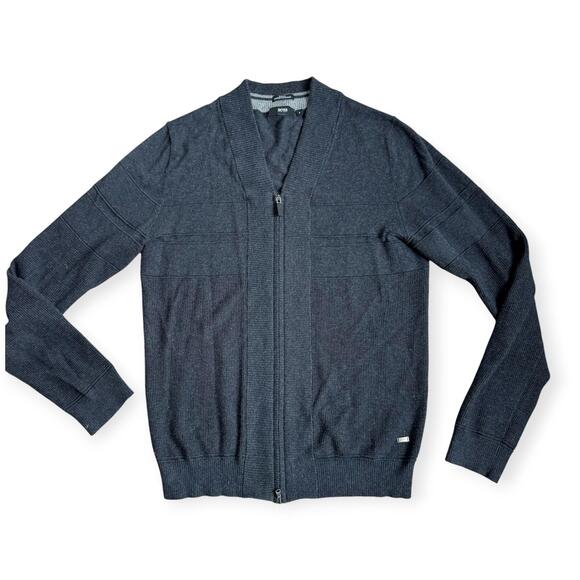 Hugo Boss Men's Dark Gray Cotton Cashmere Zip-Up SweaterSize S - Picture 1 of 7